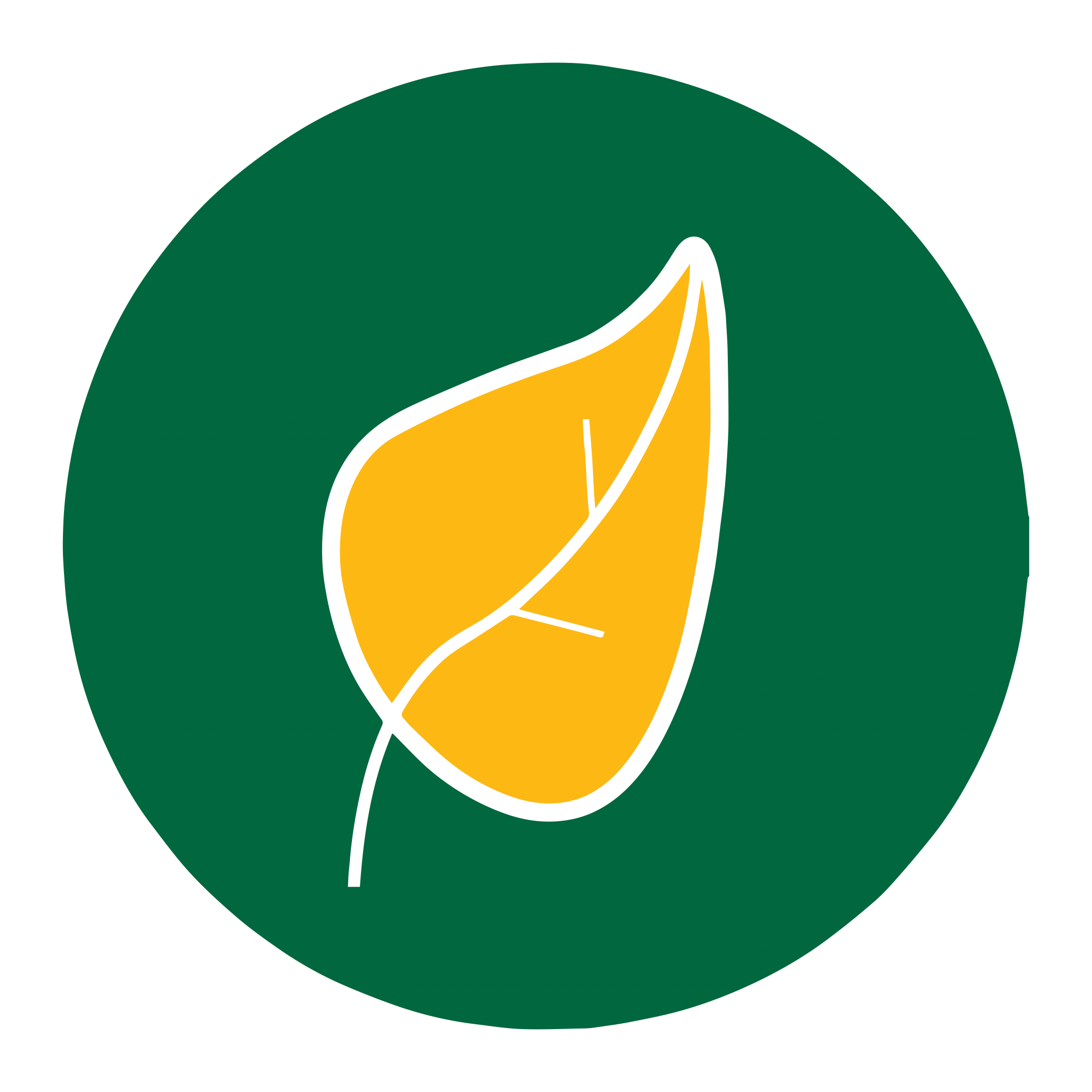 A yellow leaf icon with a white outline and veins, set against a dark green circular background, embodies the spirit of Environmental Leaders.