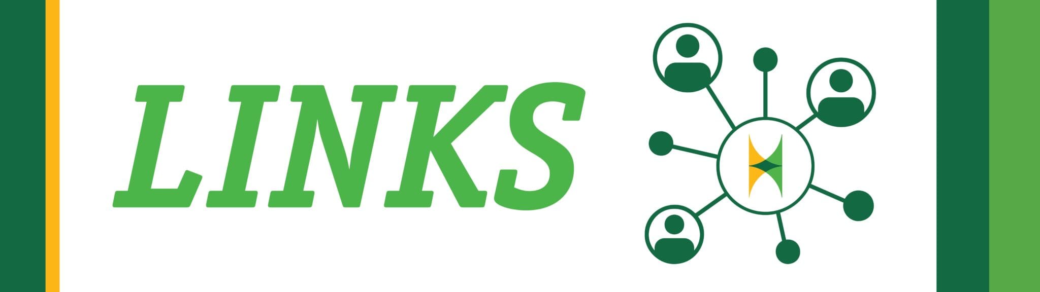 Banner with the word "Port LINKS" in bold, green letters on the left and an interconnected network of person icons surrounding a central logo on the right. The background is green and white.