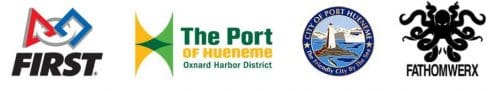 Logos of FIRST, The Port of Hueneme, City of Port Hueneme, and FATHOMWERX are displayed in a row, celebrating the $3.935 Million State Grant for Port of Hueneme as part of the Governors initiative to ramp up the California Port Data Partnership Program.